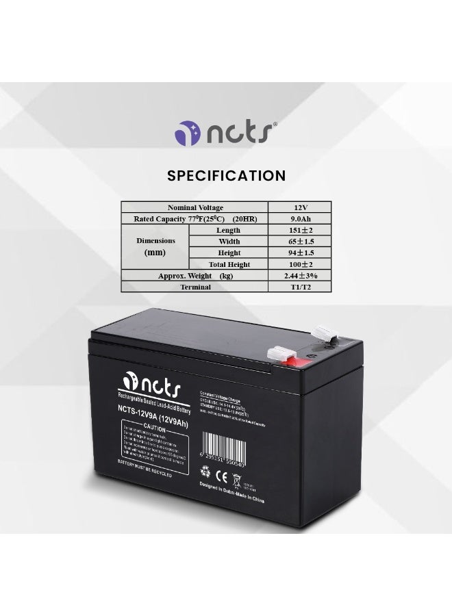 NCTS بطارية NCTS 12V 9Ah الرصاصية المغلقة – تقنية AGM، عمر طويل بدون صيانة، للاستخدام في UPS، الطاقة الشمسية، أنظمة الأمان - Image 3